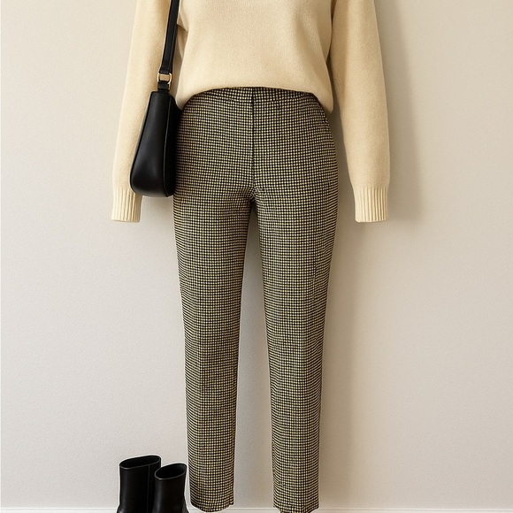 Zara Houndstooth Slim Ankle Pants Yellow Black Check Trousers Size Small - Picture 1 of 5